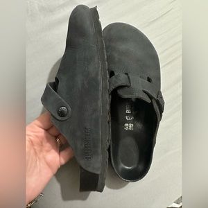 Boston leather all black Birkenstock clogs